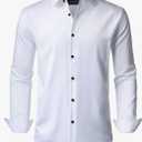 J.VER Men's Dress Shirts Stretch Long Sleeve Formal Shirt Solid Business Casual Button Down Shirts for Wedding Prom, 5XL