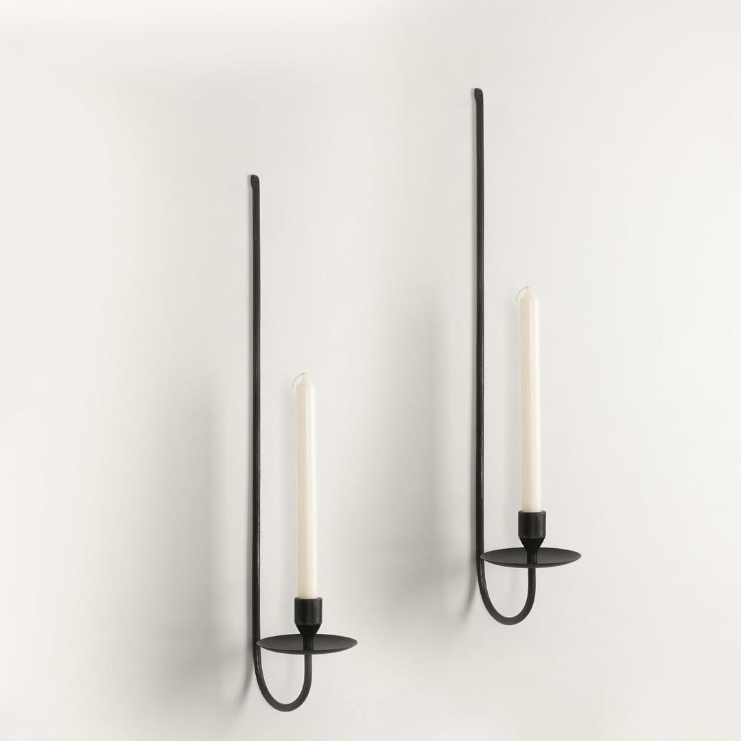 24.8" Iron Metal Wall Candle Sconce Holder, Set of 2 Wall Mount Candle Holders Modern Wall Candle Sconces Hanging for Living Room Farmhouse Fireplace Wedding