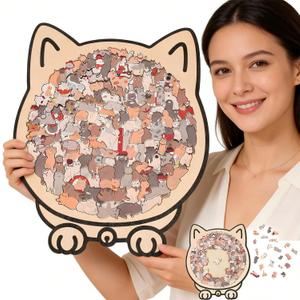 135-Piece Colored Cat Shaped Wooden Jigsaw Puzzle, Cats Shaped Wooden Puzzle, Unique Animal Shape Wood Puzzle, Creative Gifts for Cats Lovers, Educational for Family Game Night