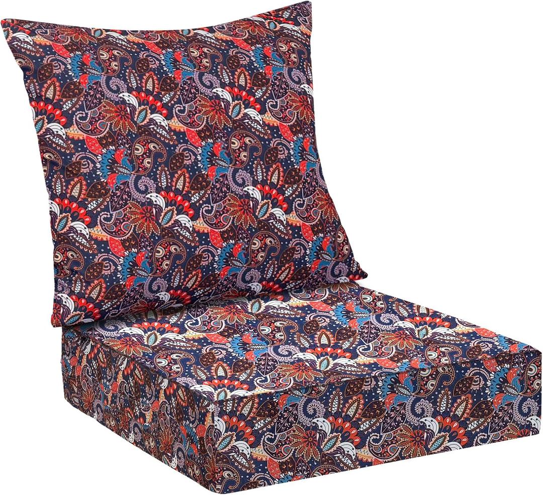 Outdoor Cushions for Patio Furniture,Outdoor Seat Cushion Set 24 x 24 x 5.75 Inch,Waterproof & Fade Resistant Outdoor Chair Cushions,Deep Patio Chair Cushion with Removable Cover,Artistic Floral
