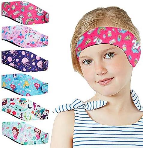 6 Pcs Swimming Headbands for Kids, Adjustable Swimming Ear Protection Bands Cute Cartoon Waterproof Swim Headbands for Swimmers Age 1-5, Head Circumference 17.30-19.20 Inch (Girl Style a)