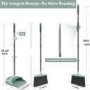 Ivandar Broom and Dustpan Set for Home, Dust pan with Long Handle, Broom with Dustpan Combo Set, for Home Kitchen Room Office Lobby Floor Use Upright Stand Up Sweeping (Gray&Green)