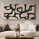 Framed Neutral Horizontal Abstract Wall Art for Living Room, Extra Large Black and Beige Modern Painting Print, Mid Century Canvas Artwork for Dining Room Bedroom Hallway Office Walls Decor, 30x60 Inch