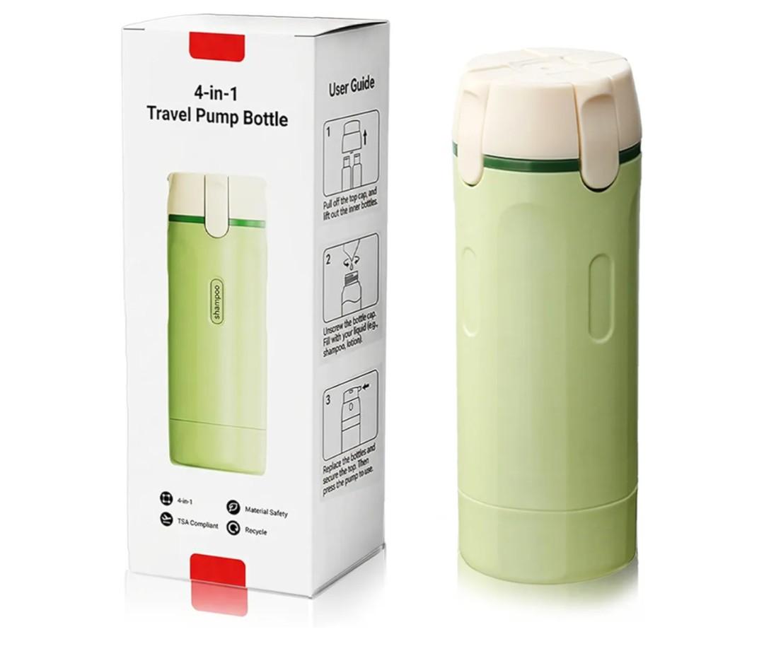 4 in 1 Travel Dispenser Bottles Shampoo Refillable Leak Proof TSA Compliant Size Containers Toiletries Toiletry with Pump Design Portable Organizer Conditioner Lotion Cream Vacation (Green)