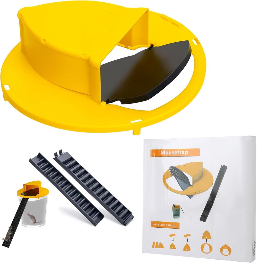 Mouse Trap Bucket- 5 Gallon Bucket Lid Mouse Rat Trap- Automatic Reset Flip and Slide Mouse Trap - Humane Mouse Rat Traps for Indoor Outdoor Use (Golden-1Pack)