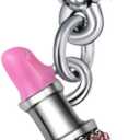 Cherityne Dangle Pink Crystal Lipstick Charm Bead for Bracelets