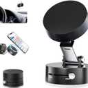 SEVENKA Vacuum Magnetic Phone Holder Compatible with iPhone 16 15 14 13 12, Samsung, All Phone, Small Universal Foldable Magnetic Phone Stand Car Mount with Windshield Suction Cup, Metal Ring, (Black)