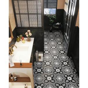 MORCART 20Pcs Peel and Stick Floor Tile, 7.87"x 7.87" Vinyl Flooring, Removable DIY Self Adhesive Flooring for Bathroom Kitchen Fireplace Stairs Bedrooms Wall Pantry Room Waterproof Black
