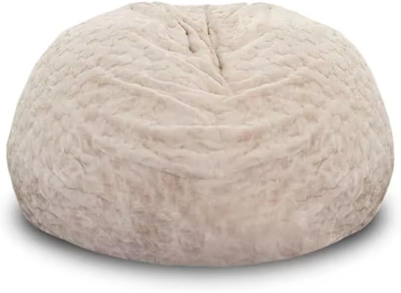 Fluffy Faux Bunny Fur Bean Bag Pouf Cover(No Filler) Soft Faux RH Fur Sofa Bed Washable Bean Bag Couch Cover for Adults Teens Kids Girls(Khaki,100cm)