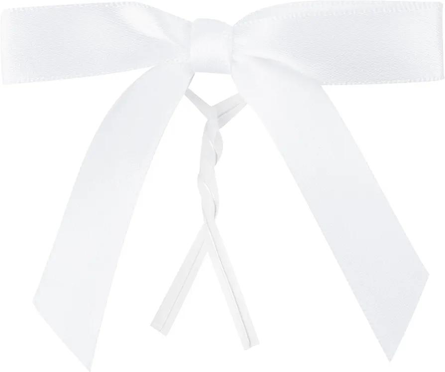 Restaurantware - Gift Tek 3 x 2.5 Inch Satin Ribbon Bows, 4000 Twist Tie Bows - Pre-Tied, Vibrant, White Polyester Gift Wrapping Bows, For Treat Bags, Crafts, Packages, Decoration- Restaurantware