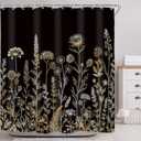 Riyidecor Black Gold Floral Wildflower Shower Curtain for Bathroom Decor 72Wx72H Golden Flower Botanical Plants Boho Vintage Rustic Art Printed Fabric Polyester Waterproof Women Girl Girly