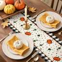 3 x Artscope Pumpkin Bow Buffalo Plaid Fall Table Runner,Thanksgiving Holiday Kitchen Dining Table Decoration for Fall Home Decor 13x90 Inch (Orange Black)