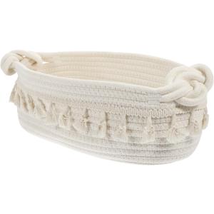 Bohemian Style Macrame Storage Basket Rectangular Cotton Rope Organizer for Sundries Decorative Woven Basket for Home Nursery and Bathroom