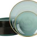 80pcs Disposable Clear Green Plastic Plates With Gold Rim, Include 40-7 inch Dessert Plate and 40-10 inch Dinner-Plates for Party, Wedding and Birthday