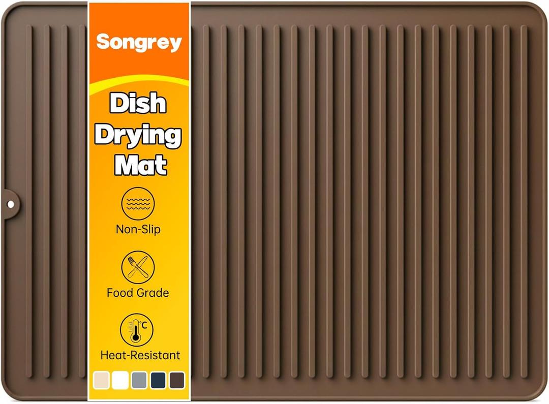 Songrey 24" x 18" Silicone Dish Drying Mat, Kitchen Counter Drying Pad for Sink Dishes or Under Rack, Multi-Use as Heat Resistant Trivet, Coffee Bar Mat