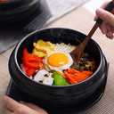 Korean Cooking Korean Stone Bowl By Whitenesser, Stone Pot Sizzling Hot Pot for Bibimbap and Soup (Medium, No Lid) - Premium Ceramic with Melamine Tray(38.5 Ounce) (16cm)