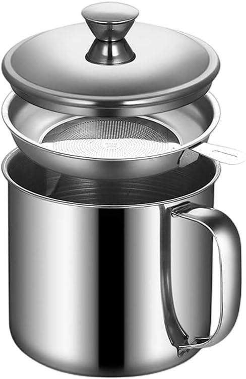 Grease Container with Fine Mesh Strainer kitchen oil storage tank pot (1.3L Stainless Steel 410) (1.3L Stainless Steel 410)