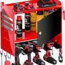 Toolbox Wall-Mounted Tool Cabinet Organizer,150LBS Weight Capacity for Power Tools, 30-Tool Garage/Studio Storage System, 15-Min Quick Assembly with Metal Frame, for Men (4 slots, Red)