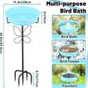 37In Bird Bath for Outside, 2-in-1 Birdbath & Birdfeeder with Detachable Plastic Bowl, Metal Butterfly Stake & Sturdy 5-Pronged Base for Outdoor Garden Yard Decor (Blue)