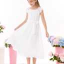 GRACE KARIN Girls Dress Formal Party Wedding Guest Pageant Dress for Teen Girls Ruffle Backless Maxi Sundress Size 6-14 (White)