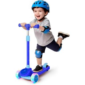Nattork Kids Scooter for Girls Boys with Light Up Wheels, 3 Adjustable Height Handlebars, Lean-to-Steer Technology, Widen Anti-Slip Deck, 3 Wheel Scooter for kid ages 3-8, Support Riders Up to 110 LBS