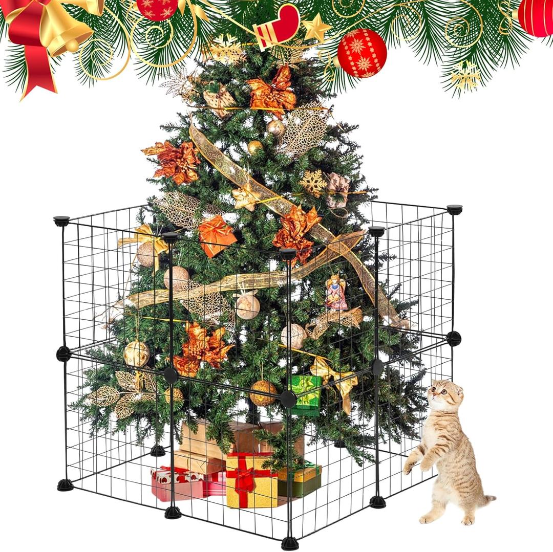 16 Pieces Christmas Tree Fences, Black Height 24 Inch Metal Christmas Tree Gate Panels Picket Fence Pets Cat Proof Indoor Garden Decoration Fence for Holiday Party Office Home Christmas Decor, Black-16