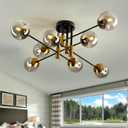 8 Light Glass Globe Ceiling Light Black and Gold Mid Century Flush Mount Sputnik Light Fixture Bubble Chandelier Living Room Farmhouse for Dining Room Kitchen Bedroom