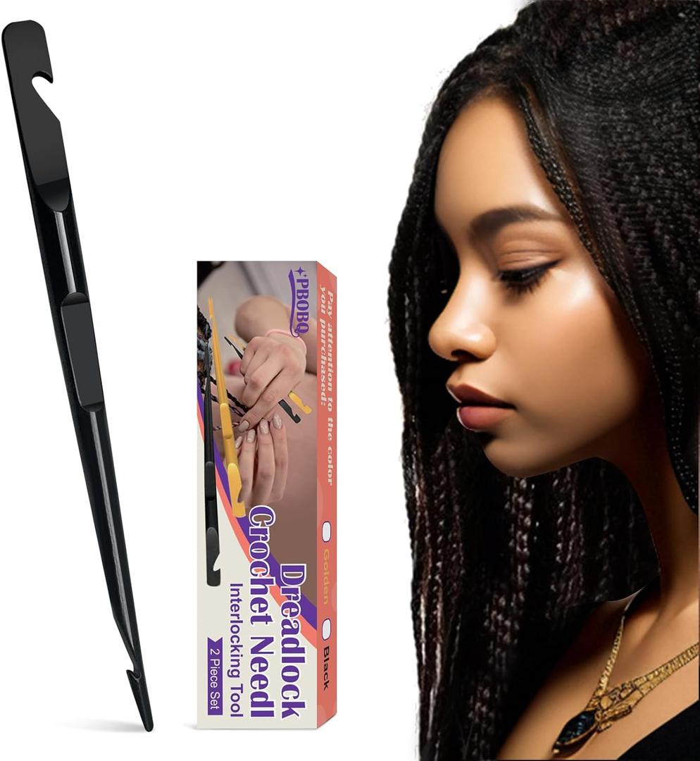 Dreadlock Retightening Tool, Interlocking Crochet Needle Set, Dual Ended Metal Needles for Locs and Sisterlocks (Black 1-Pack)