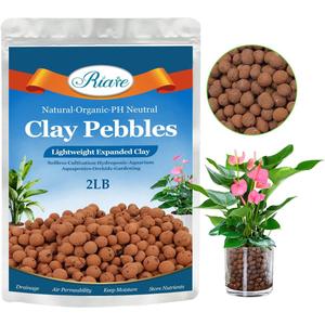 Riare 2 LBS Organic Expanded Clay Pebbles - 4mm-16mm Natural Leca Balls Lightweight Hydroponic Clay Pebbles Aggregate for Indoor Plants, Hydroponic Growing, Plants Drainage, Aquaponics
