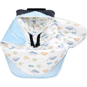 LAT Car Seat Blankets for Babies, Universa Newborn Swaddle Wrap Blanket, Double Sided Cotton/Plush Winter Cover and Stroller Bunting Bag,Baby Footmuff(Leaf Dinosaur+Light Blue)