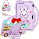 for iPad 10th Generation Case 10.9 inch 2022 for iPad A16 11th Generation Case 2025 Purple with 3D Dessert Ice-Cream Cart Design Shoulder Strap 360 & 180 Degree Kickstand Shockproof Protective Cover