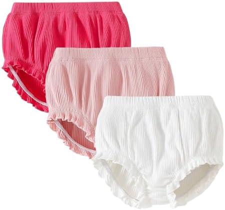 SOBOWO 3-Pack Bloomers for Baby Girls Diaper Covers Ribbed Ruffle Solid Triangle Baby Girl Shorts Summer Toddler Underwear 3XL
