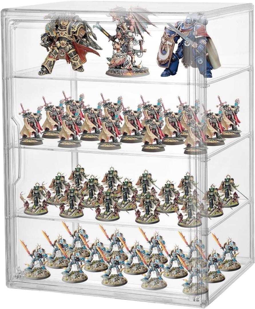 Clear Acrylic Miniature Storage Case Stackable Miniature Carrying Case for Collectibles Transport Action Figure Display case with Magnetic Door ,Death Guard 40k 14.2" 10.6"