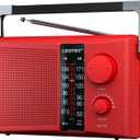 LEOTEC Portable AM FM Radio with Best Reception AC & Battery Operated Big Speaker,Large Tuning Knob,Clear Dial,Earphone Jack for Gift (Red)
