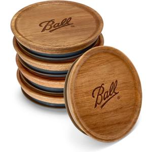 Ball Jar Lids, 5 Pack Ball Jar Wooden Storage Lids (Wide Mouth, 5 Count (Pack of 1)