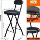 UWEAR 1 PCS Folding Bar Stool with Back, Tall Foldable Stool Seat Padded Portable Stools Counter Height Foldable Stools Chairs Collapsible Stool for Adults Kitchen Island (Black)