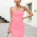 Missufe Women's Sleeveless Spaghetti Strap Ruched Bodycon Sundress Summer Casual Mini Cami Dress (Pink, XL)