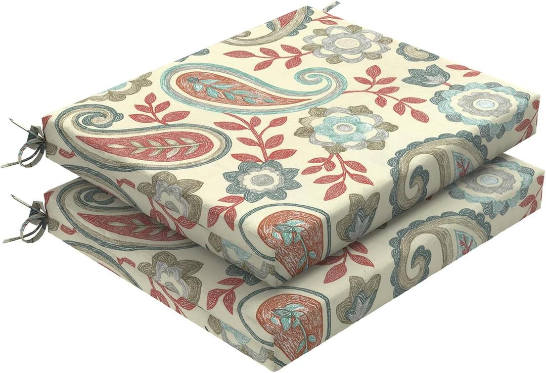 DYTXIII Set of 2 Outdoor Chair Cushions, Water Resistant 18.5"x16"x2" Square Seat Cushion for Patio Dining Chairs, High-Density Replacement Pads for Indoor Outdoor Furniture - Paisley Vintage