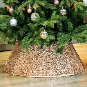 Blissun Sparkling Champagne Gold Christmas Tree Collar Color Shifts with Light 25.2 Bottom / 14.9 Top Foldable Base Cover, Sequin Champagne
