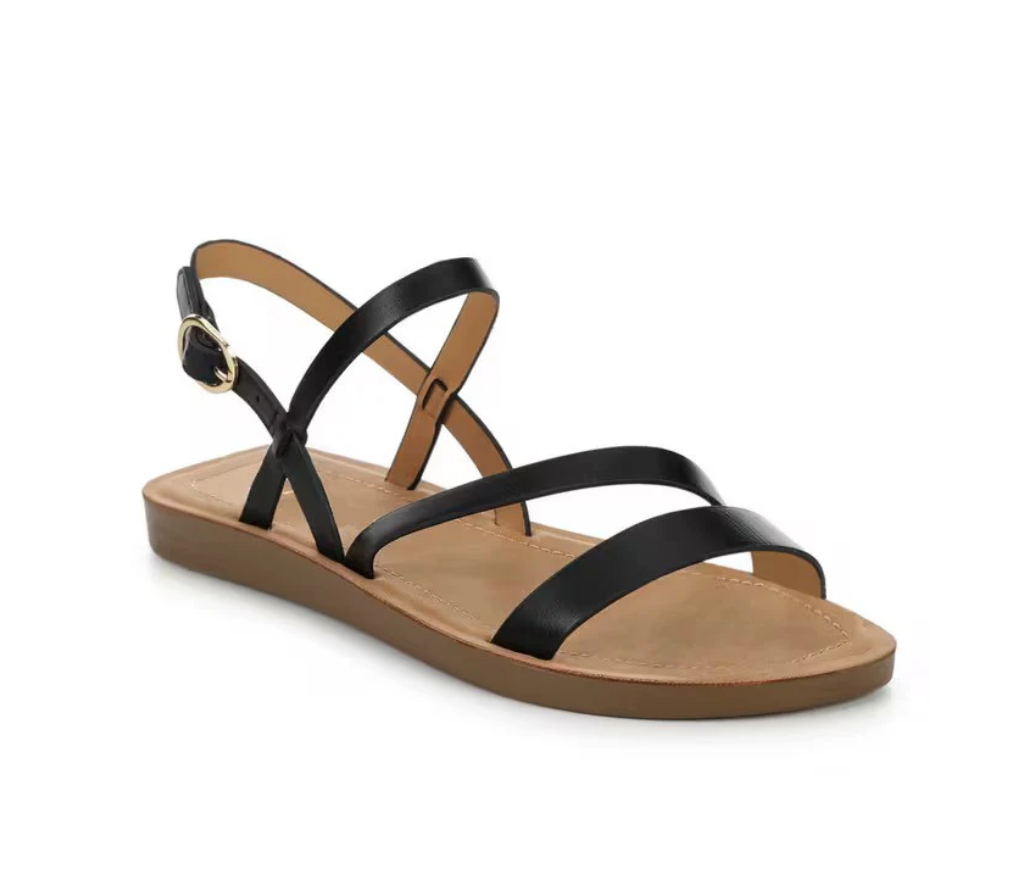 Soda Women's Black Strappy Sandals - Casual Summer Flats - Size 8.5