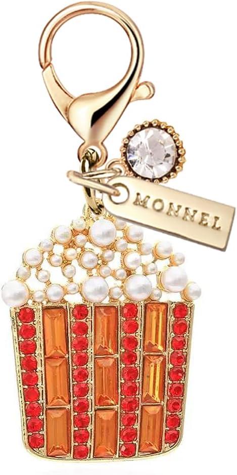 MC621 Little Crystal Popcorn Lobster Clasp Charm for Women with Velvet Bag (Orange,1 Piece)
