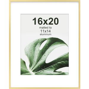 FrameWorks 16x20 with 11x14 Mat  Brass Gold Deluxe Modern Aluminum Picture Frame with Tempered Glass and Removable Mat