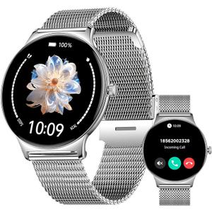 7.9MM Ultra-Thin Smart Watches for Women Men, 1.43" AMOLED Display Fitness Tracker, Heart Rate/Blood Pressure/Sleep Monitor, Bluetooth Make/Answer Call, 100+ Sports Modes Smartwatch for Android iPhone (Silver)