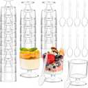 Dessert Cups with Spoons 60 Pcs 5 OZ Mini Clear Plastic Dessert Parfait Cup 60 Pc Spoons for Party Small Round Serving Goblet Wine Shot Disposable Fruit Ice Cream Mousse Pudding Appetizer Bowl