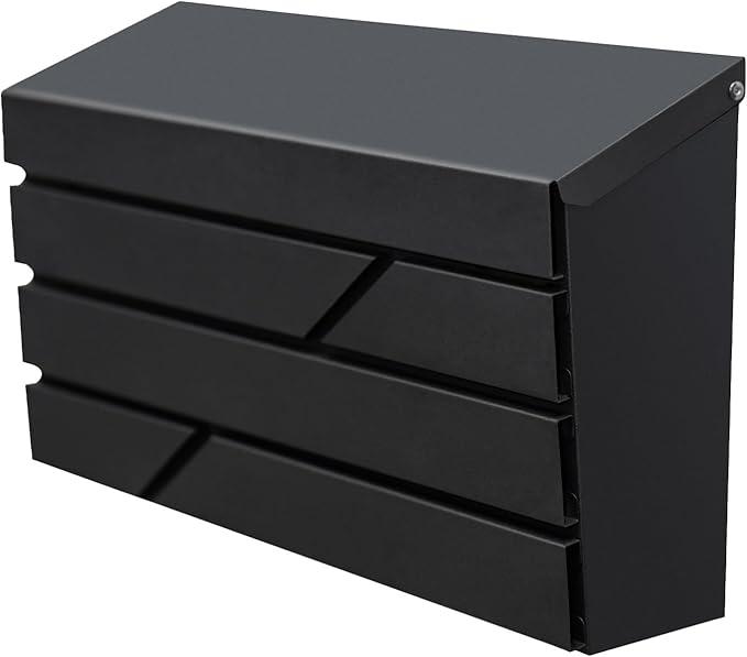 Wall Mount Mailbox for House Outside, Large Capacity Mailbox Drop Box, Galvanized Steel and Rust-Proof Metal Post Box, 15.74"x9.84"x4.33", Black