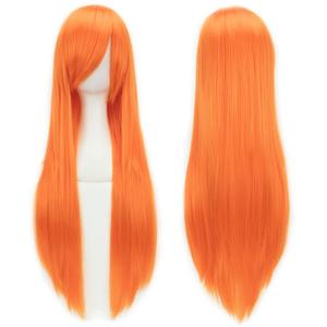 IMISSU 80cm Long Straight Natural Hair Cosplay Wigs with Bangs Colorful Halloween Costume Party Wig for Girl (Fluorescent Orange)