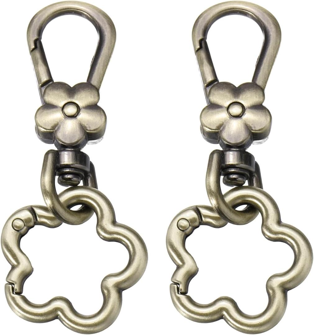 MECCANIXITY Metal Keychain Clip Swivel Lobster Claw Clasp Flower Ring Detachable Double Opening Snap Hooks for Jewelry Making (Bronze)