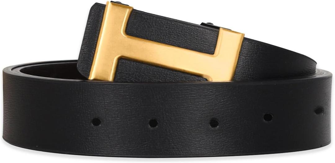 Aurolran Men&Womens Leather Dress Belt Business Automatic Buckle Belt Color-Black Silver Gold (43 inches Length Adjustable)