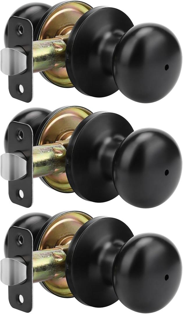 Goldenwarm Black Interior Door Knobs, Matte Black Bedroom Door Knob, Door Knobs Interior Bulk, Privacy Door Knob for Bedroom or Bathroom(3 Pack)