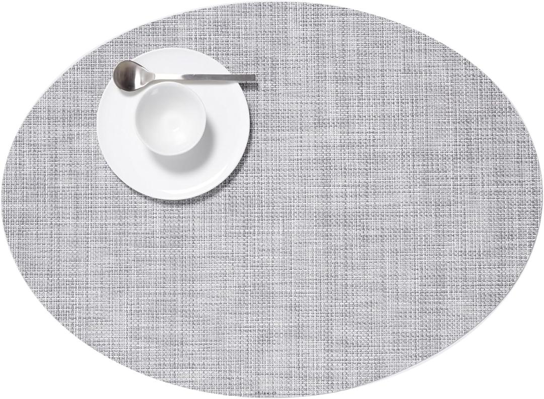 Chilewich Mini Basketweave Placemats - Woven Placemats Set of 4 - Reusable, Stain-Resistant, Indoor/Outdoor Tabletop Protection - Mist - 14" x 19.25" Oval